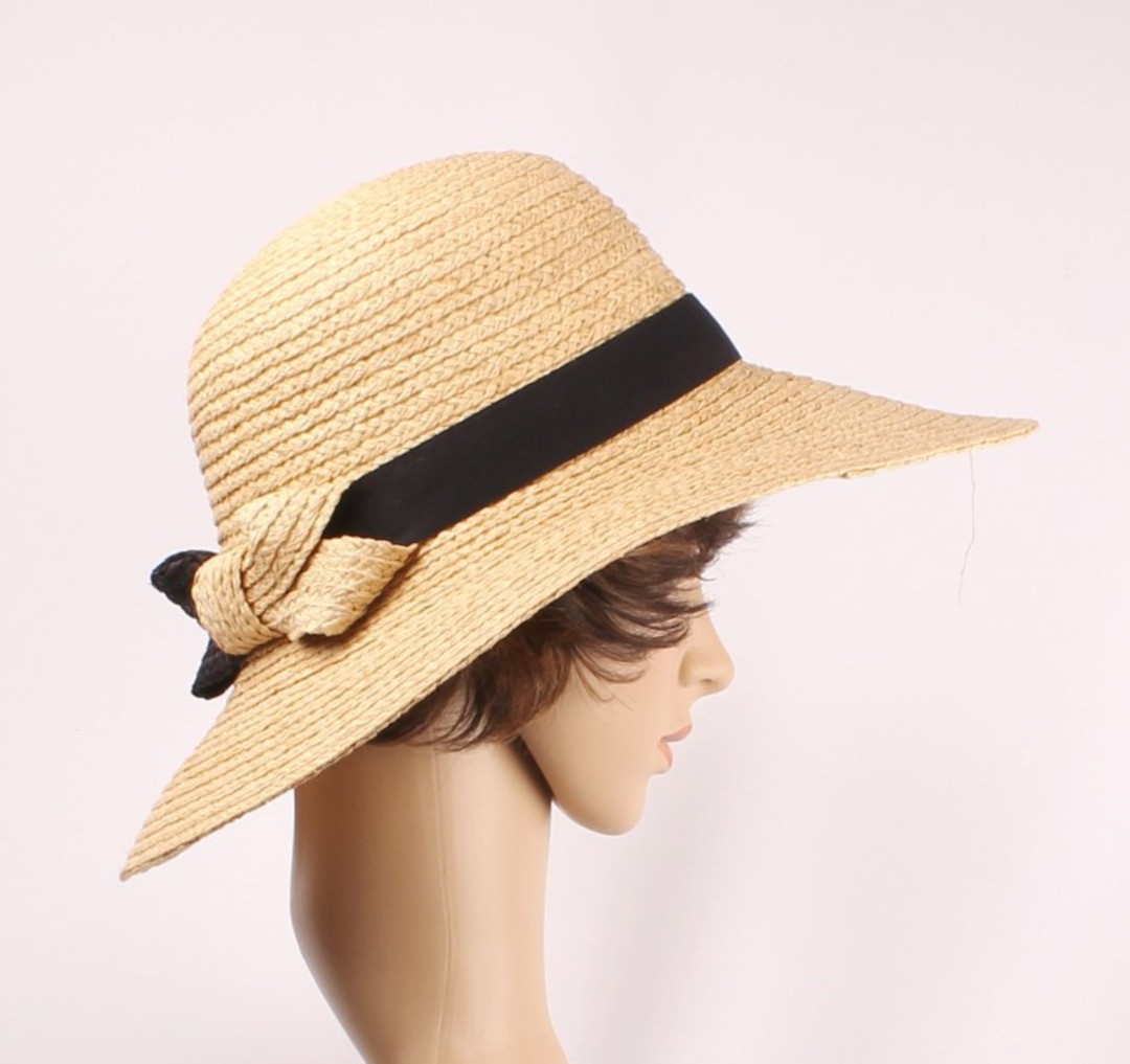 HEAD START raffia braid w bow hat w blk band  nat/blk  Style: HS/1435 NAT/BLK image 0
